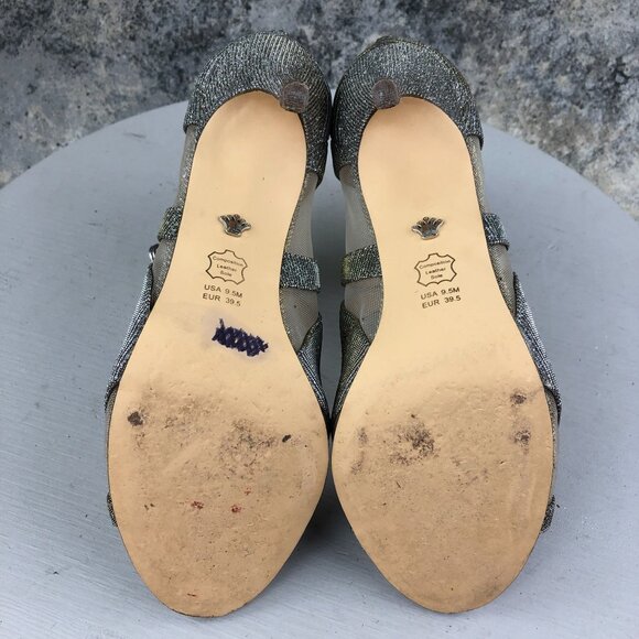 Nina Women's 9.5M Cherie Steel Silver Gold Open Toe High Heel Evening Sandals - Picture 10 of 13